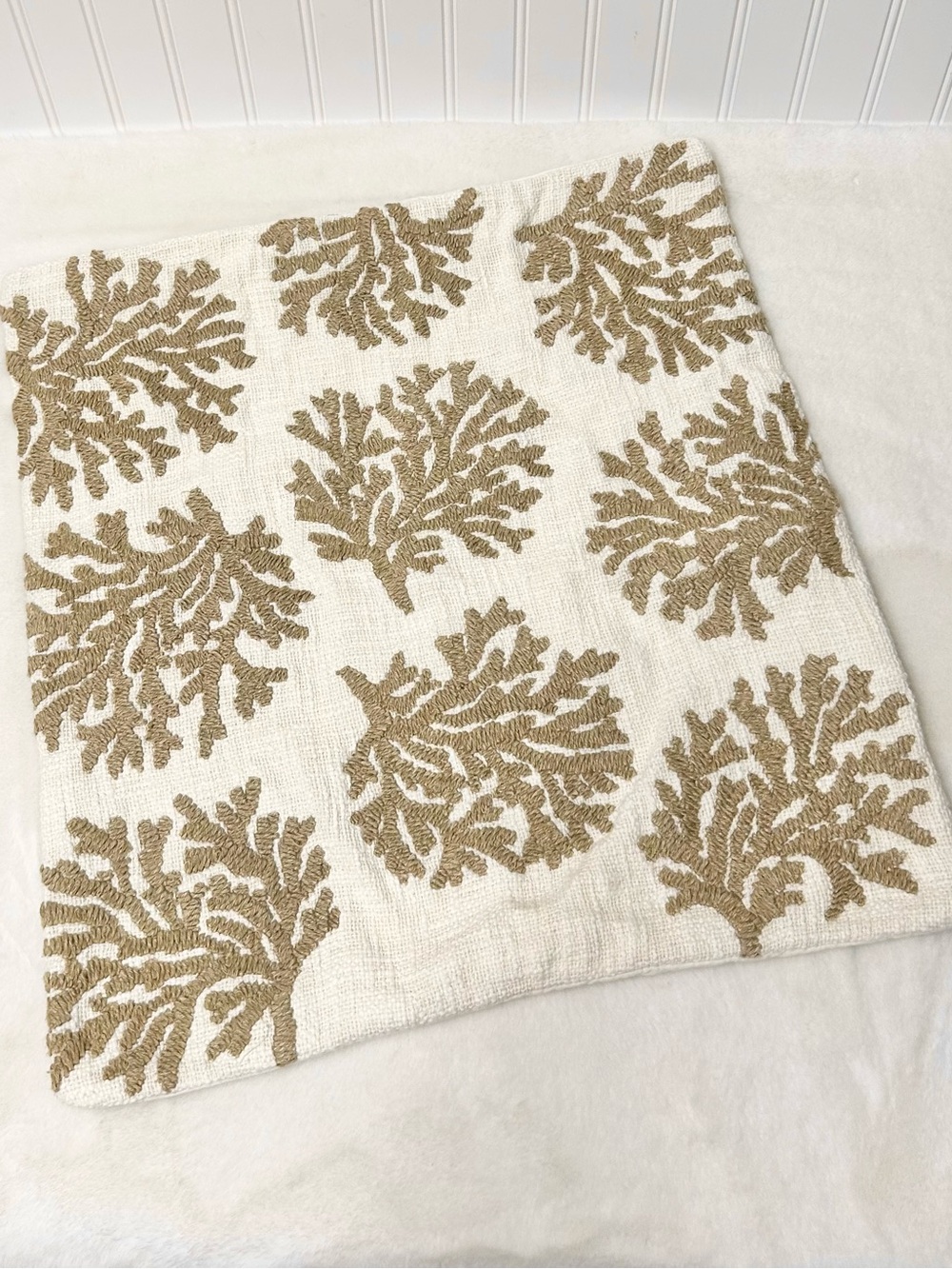 Pottery Barn coral embroidered pillow cover